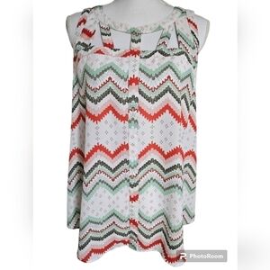 CANDIES SLEEVELESS CUT OUT BLOUSE SZ XL GREEN ORANGE